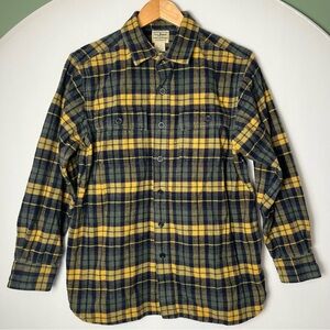 L.L Bean Men’s Plaid Flannel Button Down Shirt Yellow Green Gorpcore Medium Reg